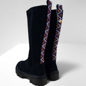 NEW Farm Rio Long Suede Combat Boot Size 7 Black Vegan Leather Platform Boho